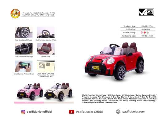 Mainan Anak Mobil Aki Mini Cooper Exotic PM-7612 Jok Kulit