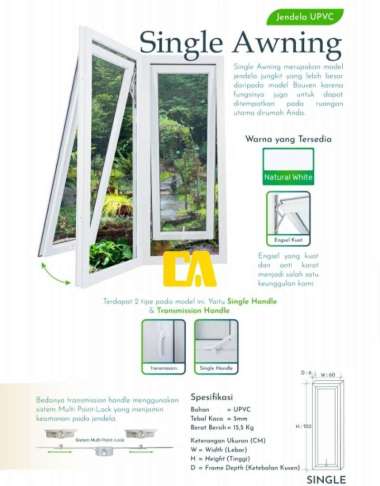 Jendela UPVC Single Awning 60x150 l Jendela Dorong Single Kamar