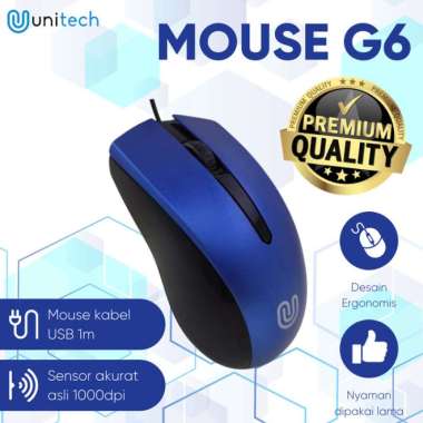 Mouse Kabel Optikal G6 Unitech Wired Kabel USB 1000DPI For Laptop PC Hitam warna