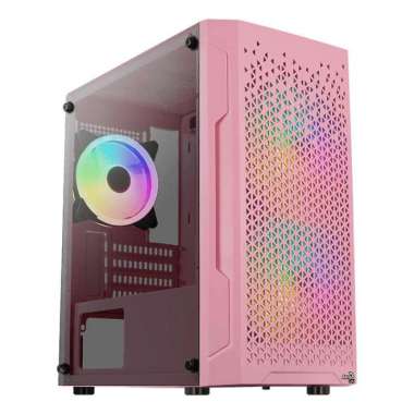 AeroCool Trinity Mini Free 3 Fan RGB mATX Gaming Case Merah Muda