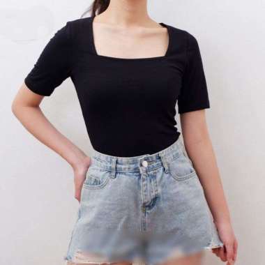 Martina Basic Kaos T-Shirt Crop Top Murah Wanita / Crop Top Korea - Soltice Uneck Crop Top Pink