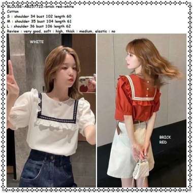 AB257722 Baju Atasan Sailor Wanita Blouse Korea Import Putih Orange