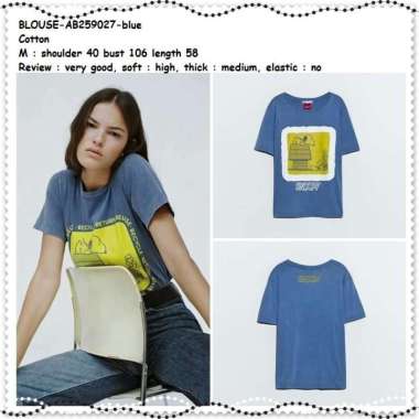AB259027 SNOOPY Baju Atasan Wanita Kaos Katun Blouse Import Biru Blue