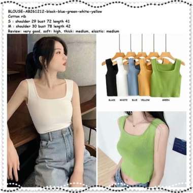 AB261212 Baju Atasan Rajut Wanita Crop Tank Top Import Hitam Putih