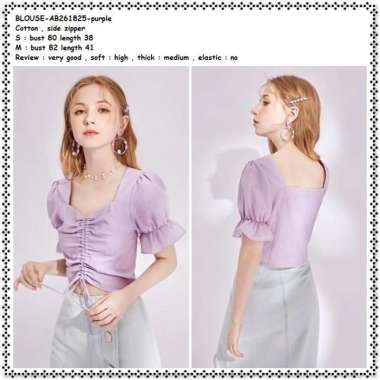 AB261825 Baju Atasan Crop Top Blouse Wanita Korea Import Lilac Ungu