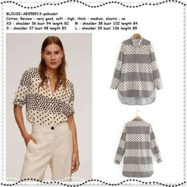 AB358513 Baju Atasan Kerja Kemeja Wanita Korea Import Tunik Polkadot