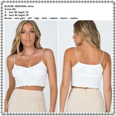 AB361832 Baju Atasan Rajut Crop Tank Top Putih Wanita Korea Import
