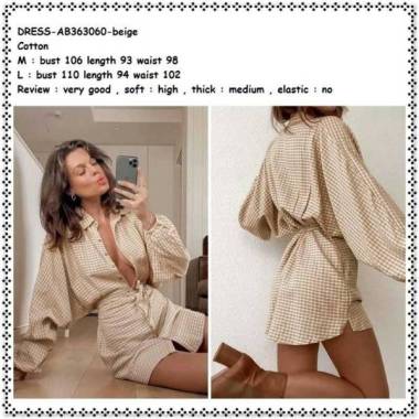 AB363060 Mini Dress Kemeja Panjang Kotak Wanita Korea Import Tunik