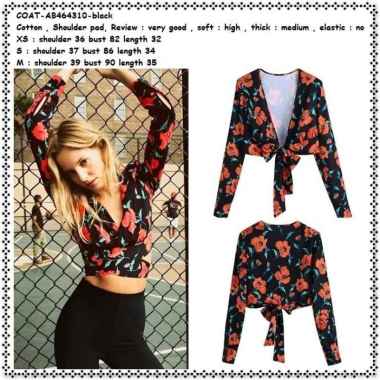 AB464310 Summer Cardigan Bunga Ikat Pantai Wanita Korea Import Hitam