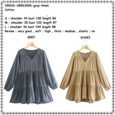 AB563656 Mini Dress Lengan Panjang Wanita Korea Import Grey Gold Tunik