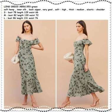 AB561353 Long Dress Midi Maxi Sabrina Pesta Wanita Korea Import Green