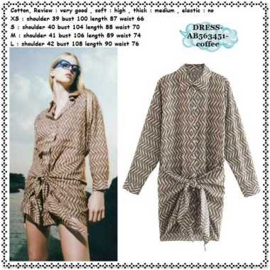 AB563451 Retro Mini Dress Kemeja Ikat Lengan Panjang Wanita Import