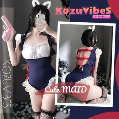 Kozuvibes Cosplay Sexy Uniform Seragam Pelayan Kostum Bikini Cute Maid Biru