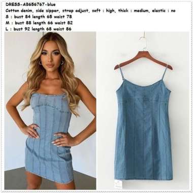 AB656767 Tank Top Mini Dress Denim Tanpa Lengan Wanita Korea Import