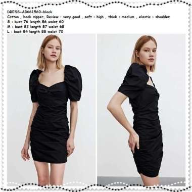 AB661560 Wrinkle Mini Dress Pesta Bodycon Wanita Korea Import Hitam