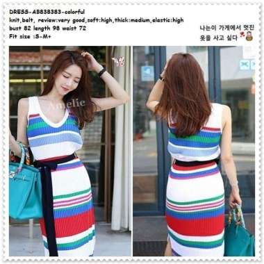 AB838383 Midi Mini Dress Rajut Rainbow Wanita Korea Import