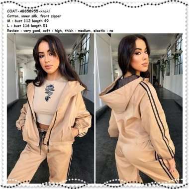 AB858955 Sporty Hoodie Jacket Jaket List Olahraga Wanita Korea Import
