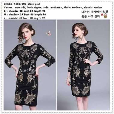 Mini Dress Gaun Pesta Wanita Korea Import AB837308 Black Gold Hitam
