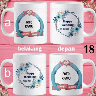 Mug Wedding / Mug Nikahan / Kado Nikahan Dapat Sepasang Custom 18 pakai foto