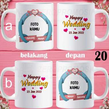 Mug Wedding / Mug Nikahan / Kado Nikahan Dapat Sepasang Custom 20 pakai foto