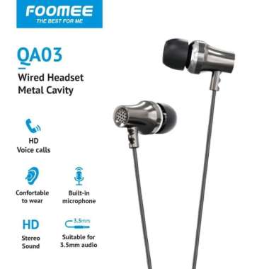 HEADSET FOOMEE QA03 HiFi HD Stereo Sound Super Bass 3.5mm Metal Cavity