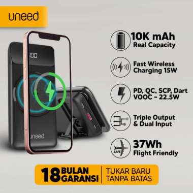 UNEED 10000mAh Powerbank Wireless 10W Fast Charging QC VOOC - UPB515 - Hitam Hitam
