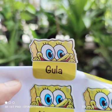 Stiker Toples Spongebob Square Label Nama Bumbu Dapur Tempel Anti Air