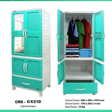 Lemari Plastik Rotan Napolly Gantung + 2 Cermin (Promo Harga) Hijau