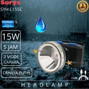 Senter Kepala Surya 15 watt super terang rainproff SYH L155C