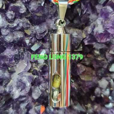 Liontin Pendant Kalung Leng Yan Zhou Tabung Transparan Mustika Besar Perak