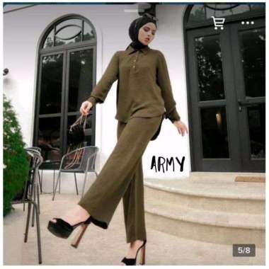 Noorin Set - One Set Wanita Kemeja Import Crinkle Airflow Setelan Wanita Celana Kulot Lengan Panjang