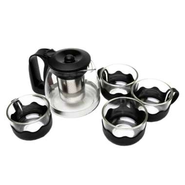 MINISO Teko Teapot Set Teh Sederhana 5pcs/set Teh Ketel Kaca Teapot dengan 4pcs Gelas Praktis Kantor