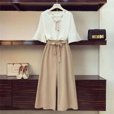 Kemeja sifon Korea baru yang longgar dan modis dress wanita korea set dress wanita XXL Set aprikot
