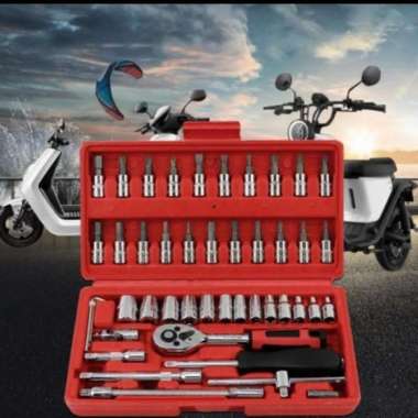 Kunci Socket Wrench Pas Sok Shock Set 46Pcs Spanner Socket 1/4" Full