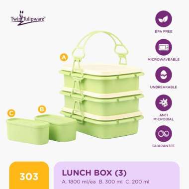 Rantang Twin Tulipware Lunch Box (set of 3) Avo