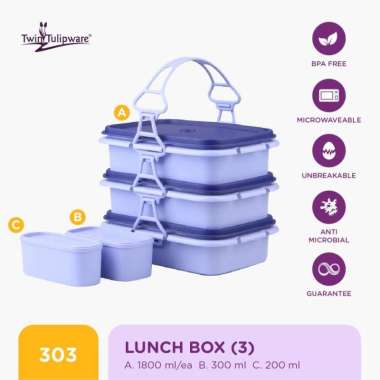 Rantang Twin Tulipware Lunch Box (set of 3) Blue