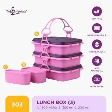 Rantang Twin Tulipware Lunch Box (set of 3) Pink Lady