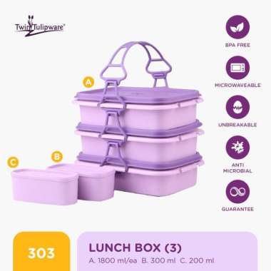 Rantang Twin Tulipware Lunch Box (set of 3) Vio