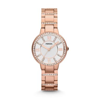 Fossil ES3284 Virginia Silver Dial Rose Gold Stainless Steel Bracelet Watch - Jam Tangan Wanita Gold