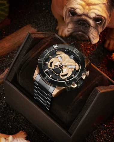 Jam Tangan Pria T5 Bulldog Lover Original Tali Stainless Steel Chronograp Stopwatch Free Box dan Gar