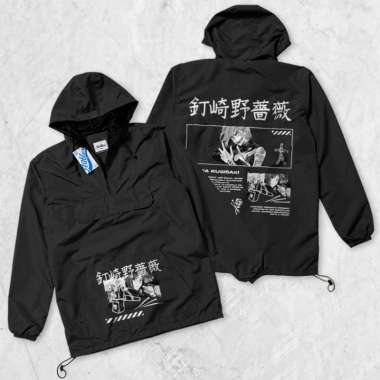 FortKlass Pullover Nobara Polos Jaket Pria Jaket Parasut Unisex HITAM XXL