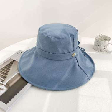 Topi Lebar Topi Bucket Besar Wanita / Topi Cewek / Colorful Bucket Hat Biru