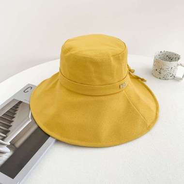Topi Lebar Topi Bucket Besar Wanita / Topi Cewek / Colorful Bucket Hat Mustard