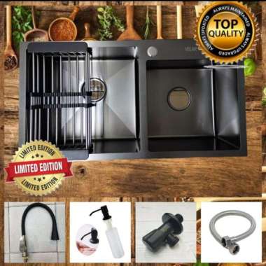 Promo paket kitchen sink 2 lubang hitam komplit
