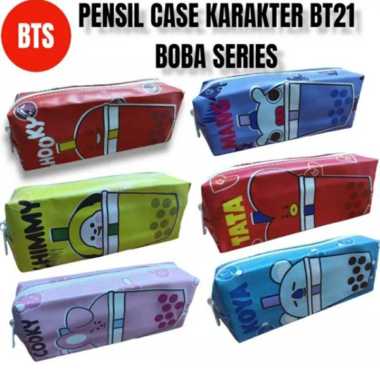 KOTAK PENSIL RESLETING / PENSIL CASE POUCH / MOTIF BT21 BOBA TEA TATA