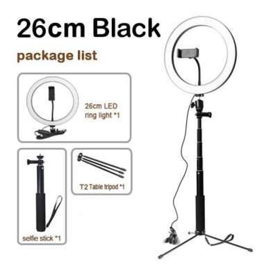 Lampu Halo Ring Light 10 Inch Holder hp + Mini Tripod + Monopod RL-128
