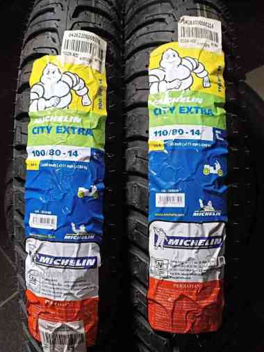 Paket Michelin City Extra 100 80 14 dan 110 80 14 Tubeless Ban luar Motor Matic Vario FREE PENTIL