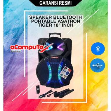 SPEAKER BLUETOOTH PORTABLE ASATRON TIGER 18 INCH KARAOKE 2 MIC KOPER GARANSI RESMI