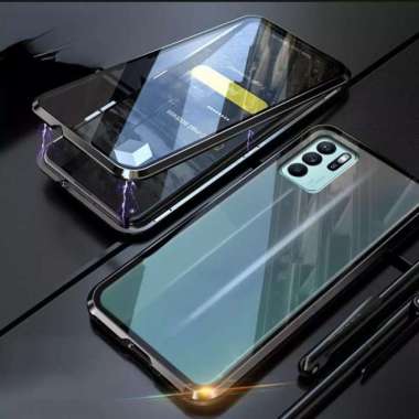 CASE MAGNET OPPO RENO 6 5G DUOBLE GLASS DEPAN BELAKANG FULL COVER Putih