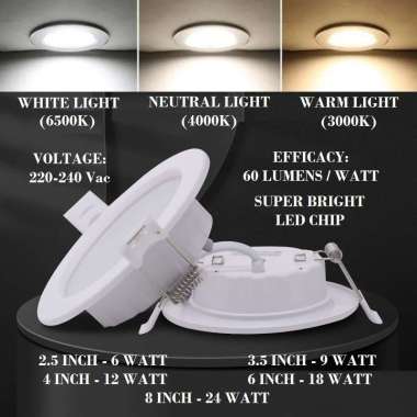 LAMPU DOWNLIGHT LED 6W 9W 12W 18W 24W PLAFON PANEL WHITE WARM YELLOW NEUTRAL DOWN LIGHT CAHAYA